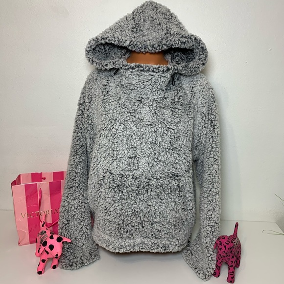 PINK VS SHERPA FUNNEL NECK HOODIE PULLOVER - Picture 2 of 7